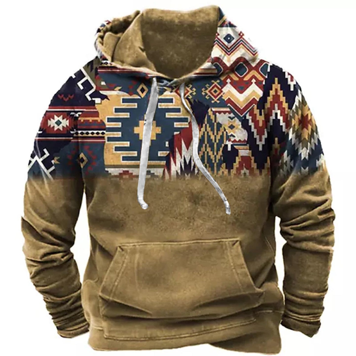 Men's Hooded Sweatshirt American Flag Print Long Sleeve Pullover Sweatshirt Vintage Tribal Aztec Graphic Hoodie Tops