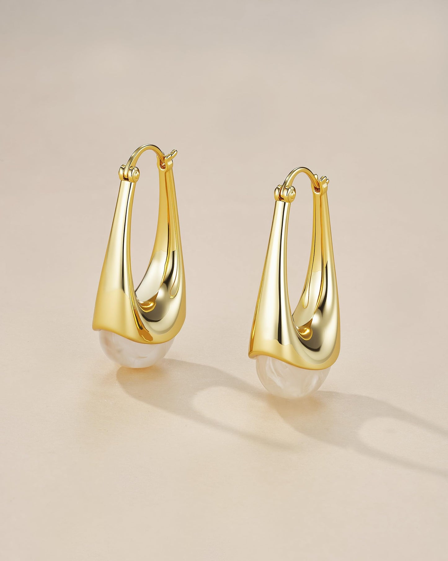 SNGIA Long Oval Chunky Dangle 18K Gold Plated Hoops with Colored Resin Gemstone Statement Earrings for Women, (Green, Brown, Light blue, Dark Blue), Bold Drop Handmade Exaggerated Irregular Trendy Bohemian Jewelry Gifts, Unique Dangling Teardrop Baroque S