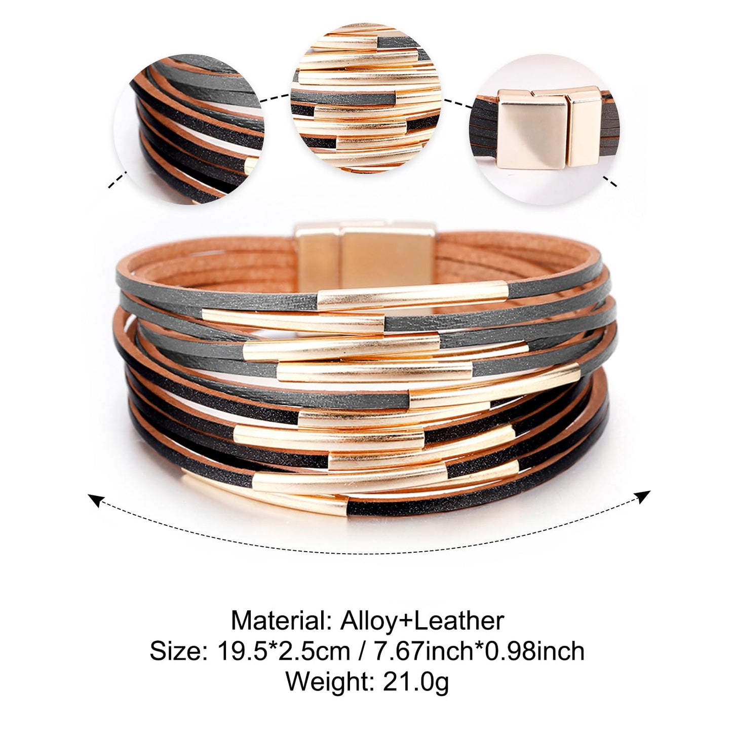 Fesciory Leather Wrap Bracelets for Women, Boho Western Layered Jewelry | Layered leather cuff bracelets, Easy on and off, Boho western style, Daily wear, Gift for women