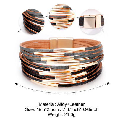 Fesciory Leather Wrap Bracelets for Women, Boho Western Layered Jewelry | Layered leather cuff bracelets, Easy on and off, Boho western style, Daily wear, Gift for women