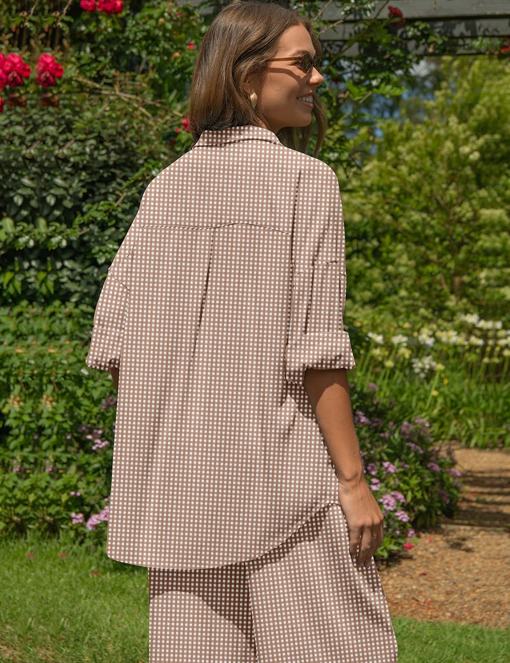 TARSE Womens Linen 2 Piece Outfits Casual Lounge Sets | Long Sleeve, Button Down Shirt and Wide Leg Pants, loose fit linen, vacation outfits with Pockets