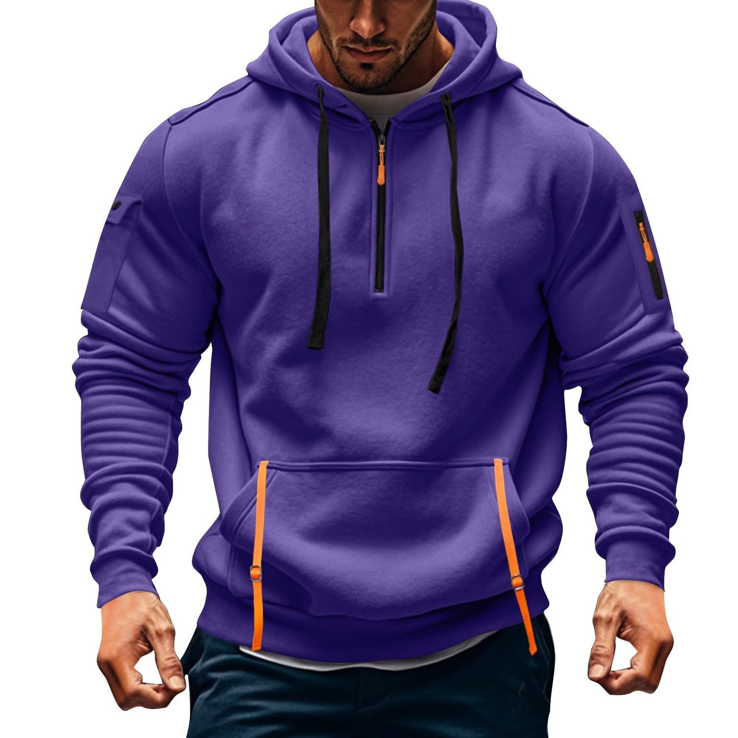 RTTUIOP Hoodies for Men Quarter Zip Pullover Tactical Sweatshirt Vintage Long Sleeve Casual Fashion Hoodie With Pockets