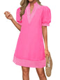Wenrine Womens Summer V Neck Shift Dresses Casual Puff Short Sleeve Color Block Short Boho Beach Dresses with Pockets