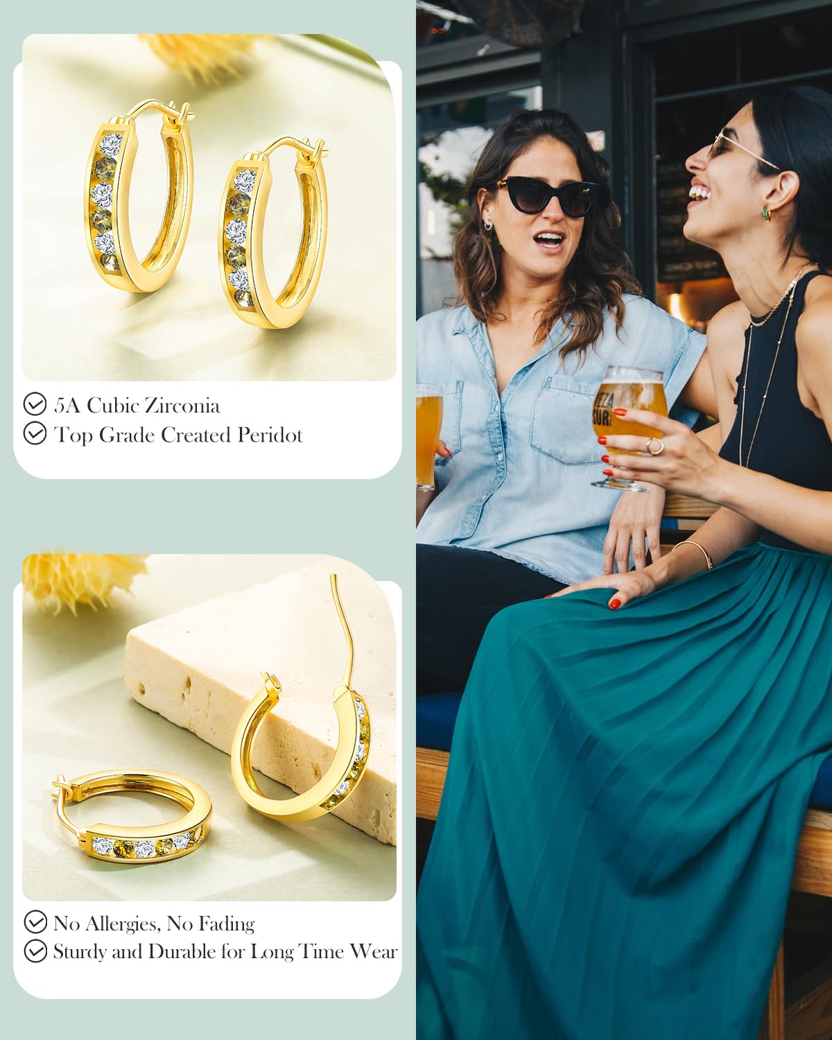 14K Gold Plated/925 Sterling Silver Birthstone Hoop Earrings for Women | 18mm Created Gemstone Hoops,Hypoallergenic and Lightweight,Birthday Mother's Day Jewelry(with Gift Box)