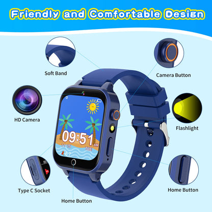 Kids Smart Watch Gift for Girls Age 5-12, 39 Games HD Touch Screen Watches with Video Camera Music Player Pedometer Flashlight 12/24 hr Educational Toys Birthday Gifts for Girls Ages 7 8 9 10
