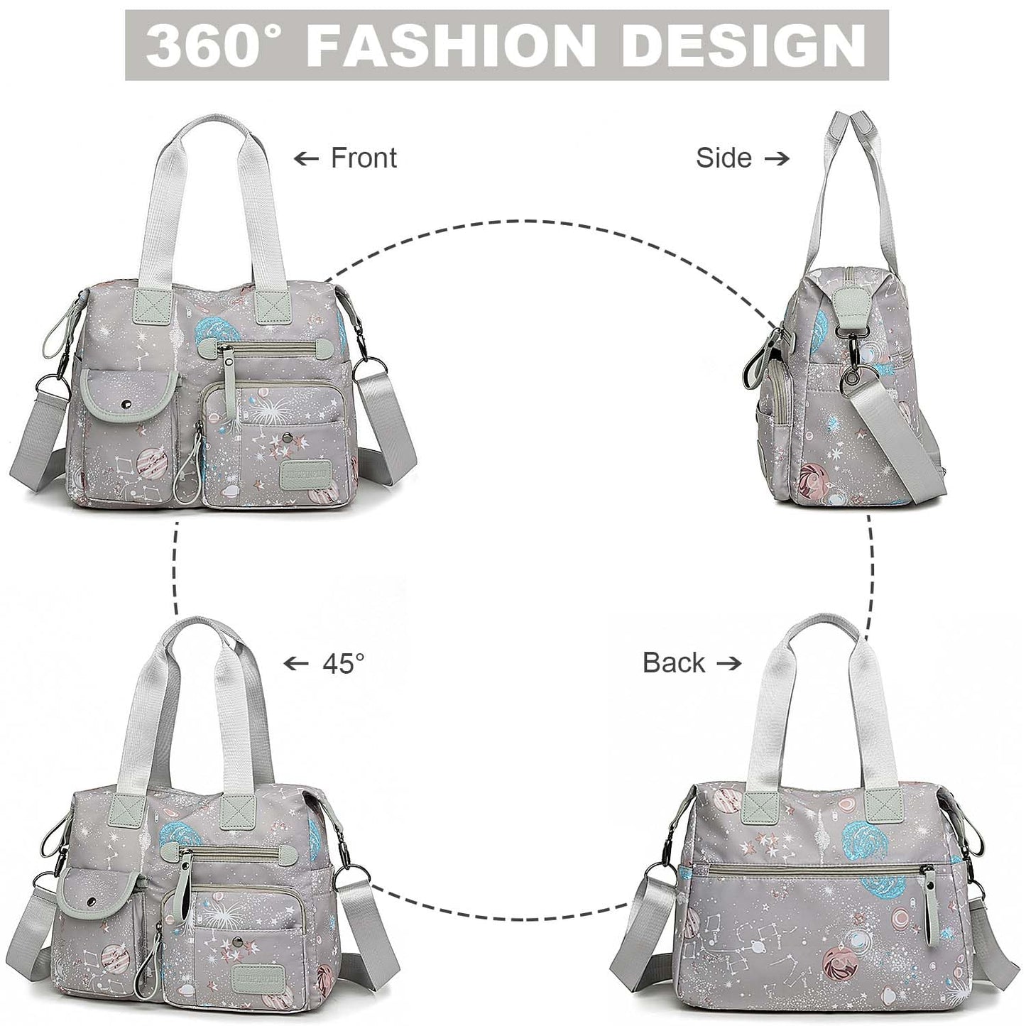 Tote Bag for Women,Multi Pockets Shoulder Handbag,Nurse Bag for Work,Large Cross body Purse,Fashion Nylon Top Handle Satchel