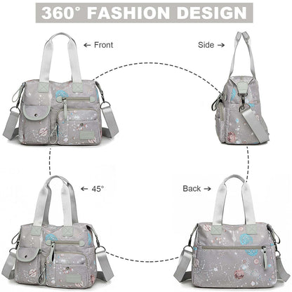 Tote Bag for Women,Multi Pockets Shoulder Handbag,Nurse Bag for Work,Large Cross body Purse,Fashion Nylon Top Handle Satchel
