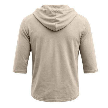Mens Hooded 3/4 Sleeve Pullover Relaxed Fit Casual Lightweight Comfort Top