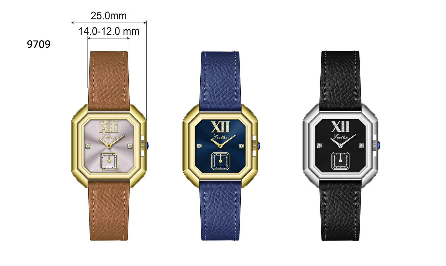 LOREO Luxury Dress Women's Leather Watch Square Dial Diamond Lady's Waterproof Elegant Analog Quartz Bracelet Watch