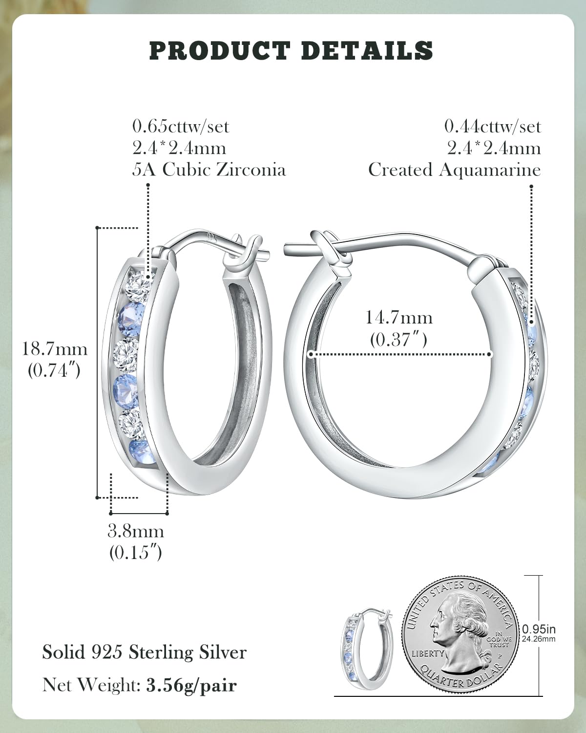 14K Gold Plated/925 Sterling Silver Birthstone Hoop Earrings for Women | 18mm Created Gemstone Hoops,Hypoallergenic and Lightweight,Birthday Mother's Day Jewelry(with Gift Box)