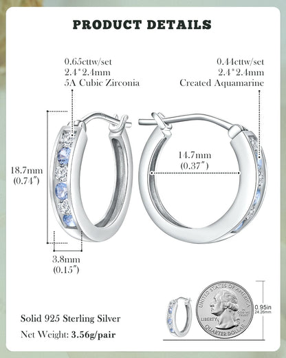 14K Gold Plated/925 Sterling Silver Birthstone Hoop Earrings for Women | 18mm Created Gemstone Hoops,Hypoallergenic and Lightweight,Birthday Mother's Day Jewelry(with Gift Box)