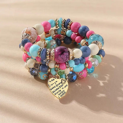 Women Beaded Bracelet Set | Colorful Boho Stackable Trendy Design with Crystal Accents Multilayer Bangle Bracelet | Fashion Stretch Braclets Jewelry for Women