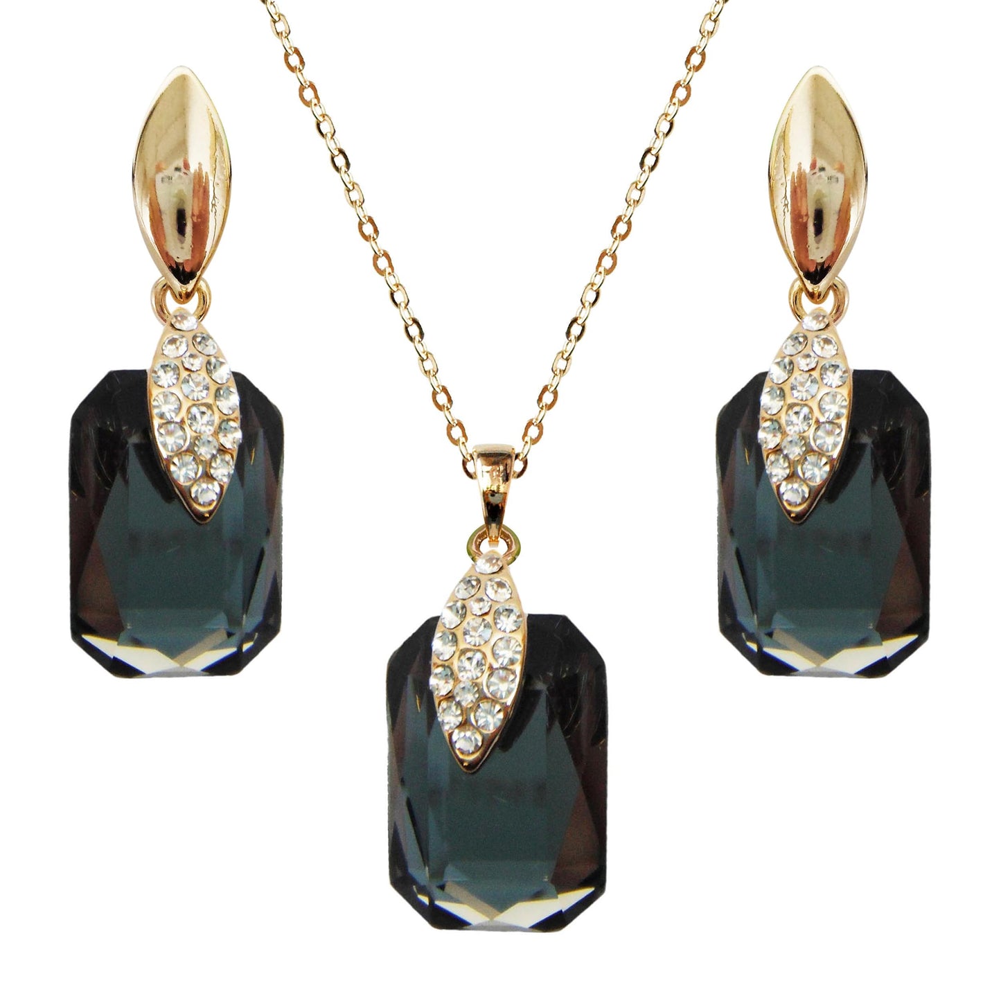 Navachi 18k Gold Plated Crystal Multicolor Square Shape Zircon Dangle Earrings And Neckalce Pendant Az4020-1 Jewelry set