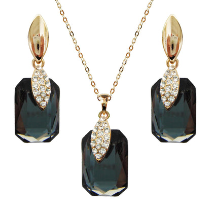 Navachi 18k Gold Plated Crystal Multicolor Square Shape Zircon Dangle Earrings And Neckalce Pendant Az4020-1 Jewelry set