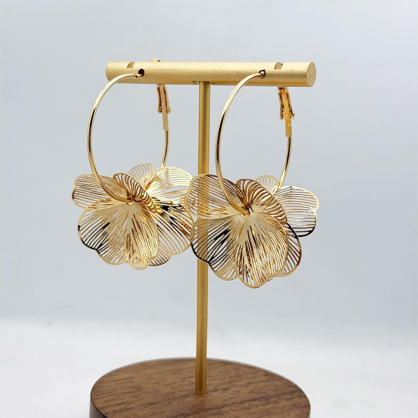 Gold Flower Earrings 14K Gold Plated Floral Statement Dangle Earrings Trendy