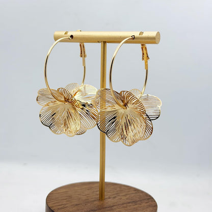 Gold Flower Earrings 14K Gold Plated Floral Statement Dangle Earrings Trendy