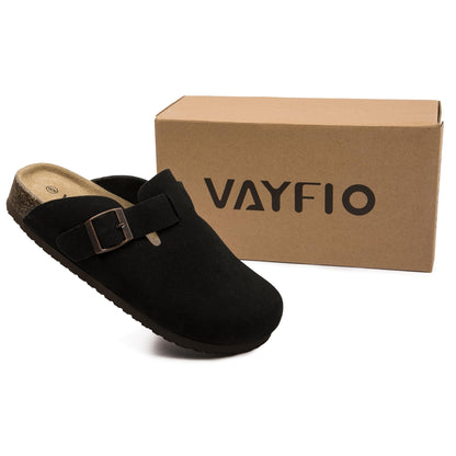 Women Suede Clogs Casual Slip On Potato Mule Slippers | Soft Suede Upper, Arch-Support Cork Insole, Adjustable Buckle, Anti-Slip Sole