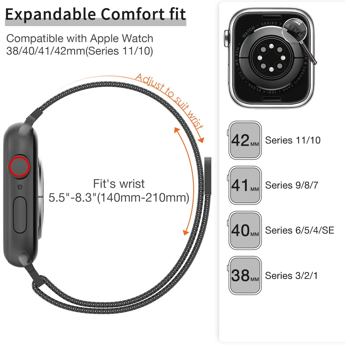 MARGE PLUS Slim Milanese Loop Compatible with Apple Watch Band for women 41mm 40mm 38mm 42mm 46mm 45mm 44mm, Stainless Steel Magnetic Mesh Strap work on iWatch Series 11 10 9 8 7 6 5 4 3 & SE 3 2 1