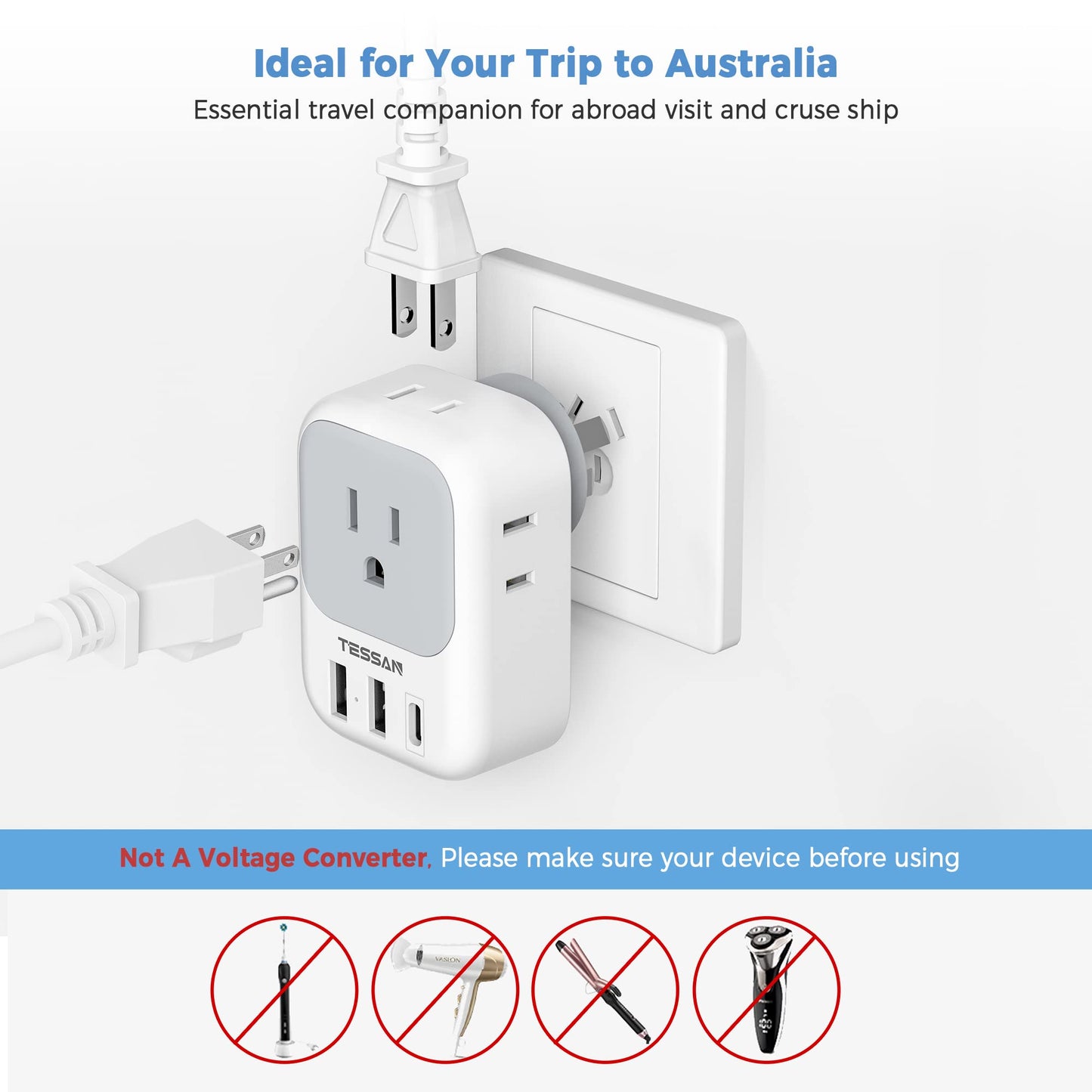 TESSAN 2 Pack European Travel Plug Adapter, Europe Power Converter