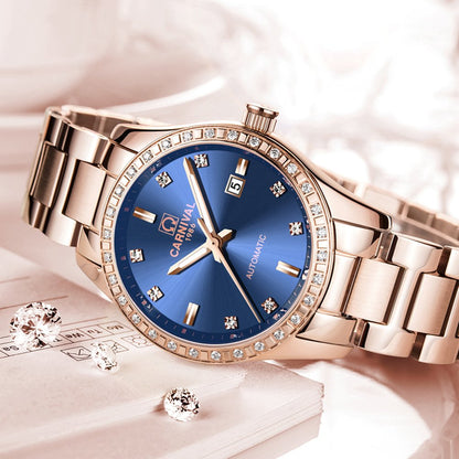 LOREO Women's Automatic Watch Diamond-Accented Dress Watch for Women Self-Winding Mechanical Watch with Sapphire Crystal Stainless Steel Two-Tone Bracelet 33MM Elegant Wrist Watch