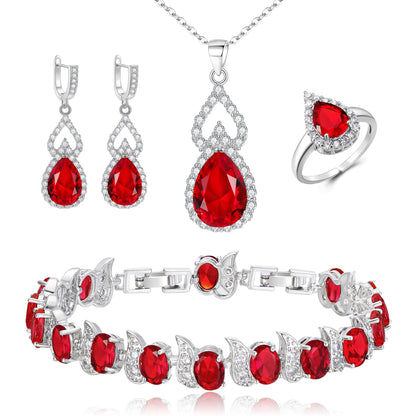 BriLove Wedding Jewelry Set for Women Bride Bridesmaid | Gorgeous Cubic Zirconia Teardrop Necklace Earrings Bracelet Adjustable Ring Jewelry Gift for Birthday/Anniversary