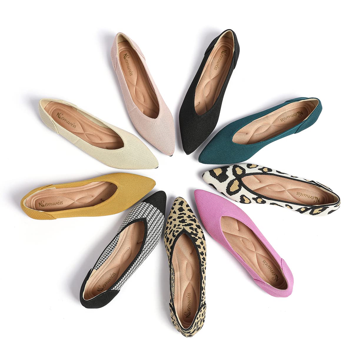 Semwiss Women's Ballet Flats Comfortable Casual Dressy Shoes,Work Flats Office Shoes Pointed Toe Leopard Flats.