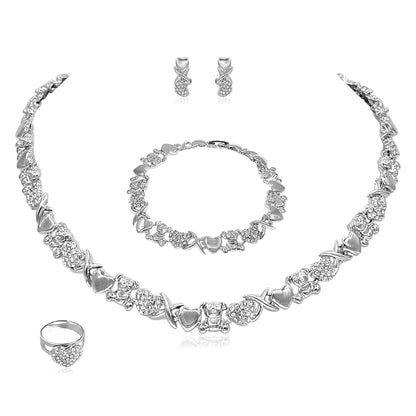 SYHOL Gold Jewelry Sets for Women 18K Gold/Silver Filled Jewelry Necklace Set Wedding Bridal Fashion Jewelry Sets Women Accessories Bracelets Earrings and Rings Sweetheart Gifts