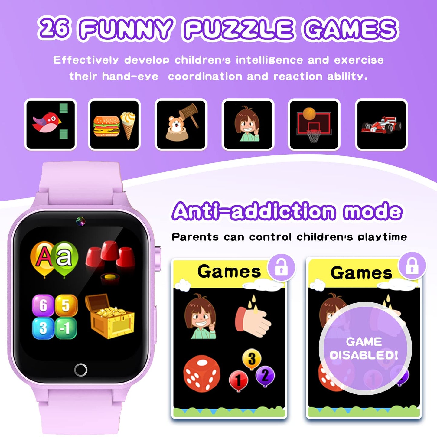 Kids Smart Watch Gift for Girls Age 5-12, 39 Games HD Touch Screen Watches with Video Camera Music Player Pedometer Flashlight 12/24 hr Educational Toys Birthday Gifts for Girls Ages 7 8 9 10