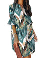 QACOHU Womens Summer Casual V Neck Shift Mini Dress | Flowy Swing Basic Loose Dresses, Ruffle Short Sleeve, Straight, Floral Boho Style, Wedding Guest Beach Vacation Outfits