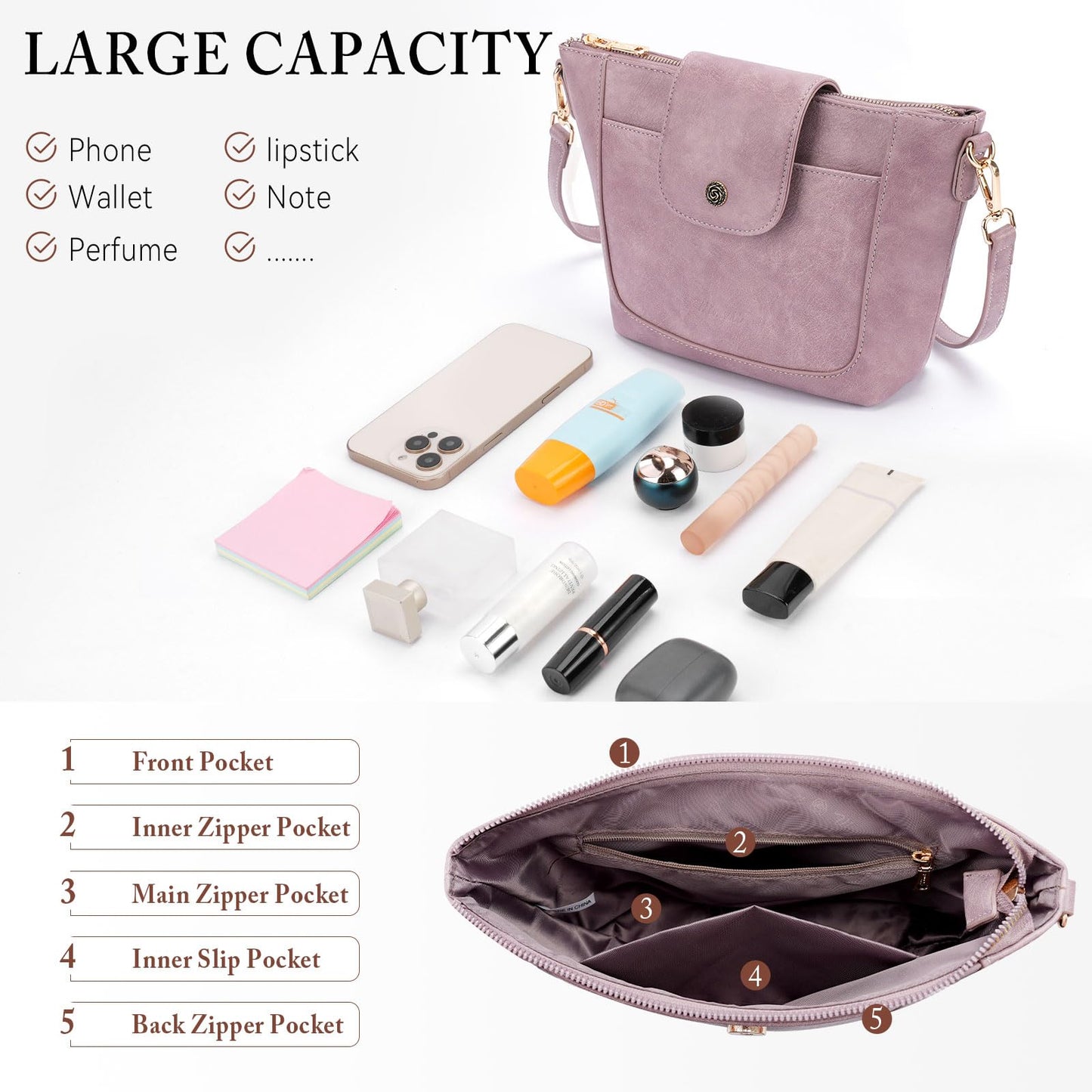 Crossbody Purses for Women Vegan Leather Small Crossbody Bags with Adjustable Strap Lightweight Travel Shoulder Bag