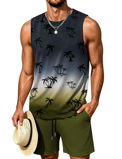 LecGee Men's 2 Piece Hawaiian Tank Tops Tropical Floral Beach Sleeveless Round neck T-shirt Casual Daily Beach Summer