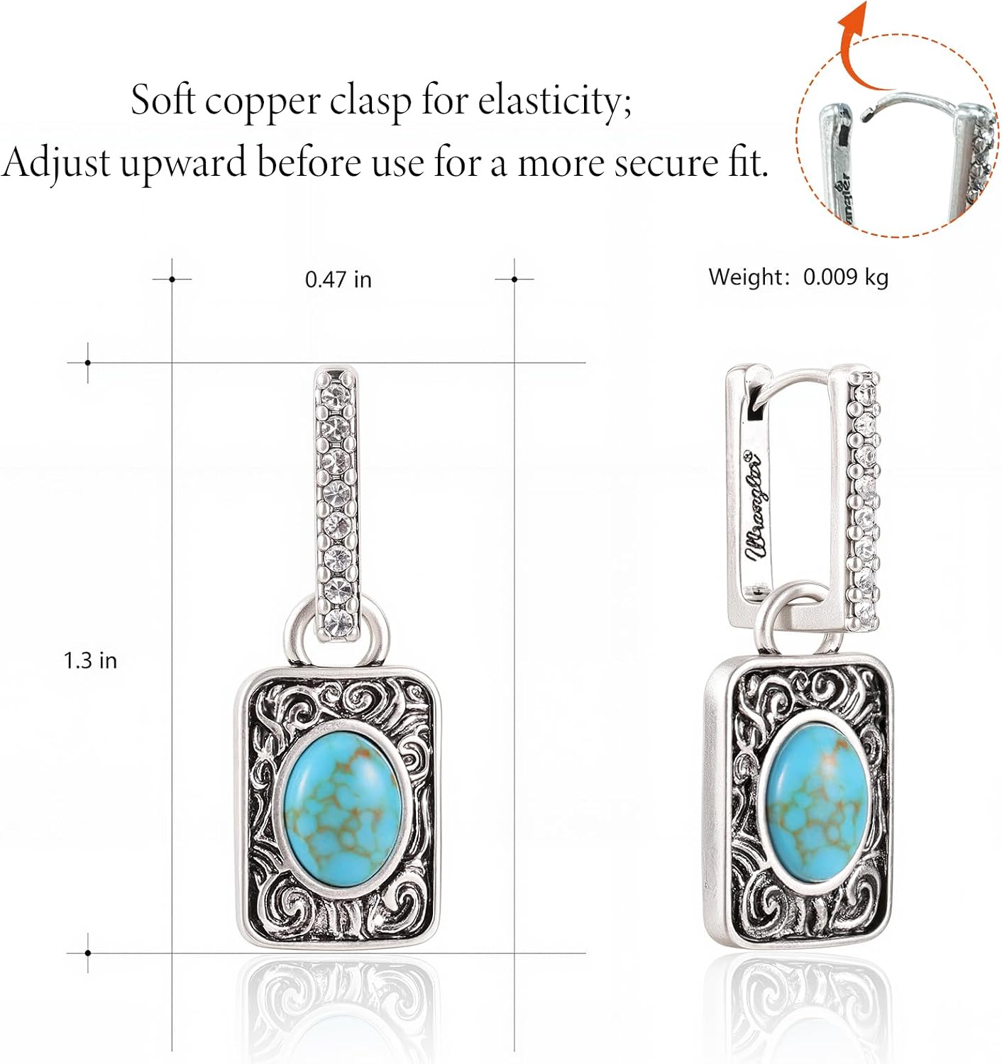 Wrangler Couture Turquoise Jewelry for Women, Square Turquoise Earrings | 14K Gold & Silver Plating, Western Jewelry, Western Country Earrings with Gift Box