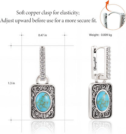 Wrangler Couture Turquoise Jewelry for Women, Square Turquoise Earrings | 14K Gold & Silver Plating, Western Jewelry, Western Country Earrings with Gift Box