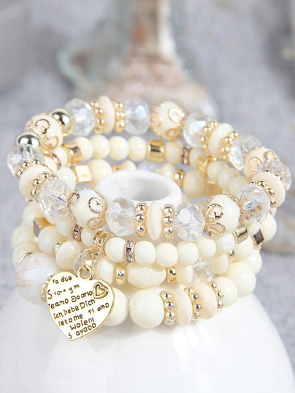 Women Beaded Bracelet Set | Colorful Boho Stackable Trendy Design with Crystal Accents Multilayer Bangle Bracelet | Fashion Stretch Braclets Jewelry for Women
