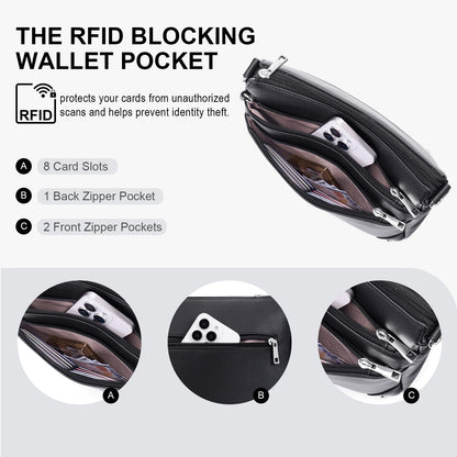 Crossbody Bags for Women Rfid Travel Crossbody Purses Leather Handbags Medium Shoulder bag with Adjustable Strap