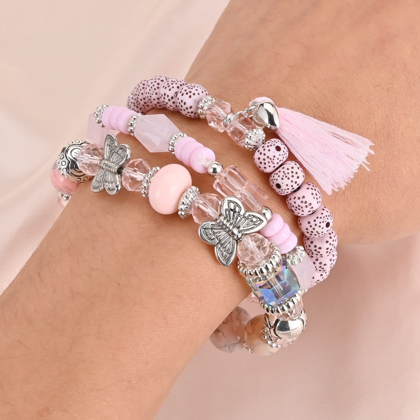 Bohemian Bracelet Sets for Women - 6 Sets Stackable Stretch Bracelets Multi-color Boho Jewelry for Women Hippie Bracelets Dainty Jewelry