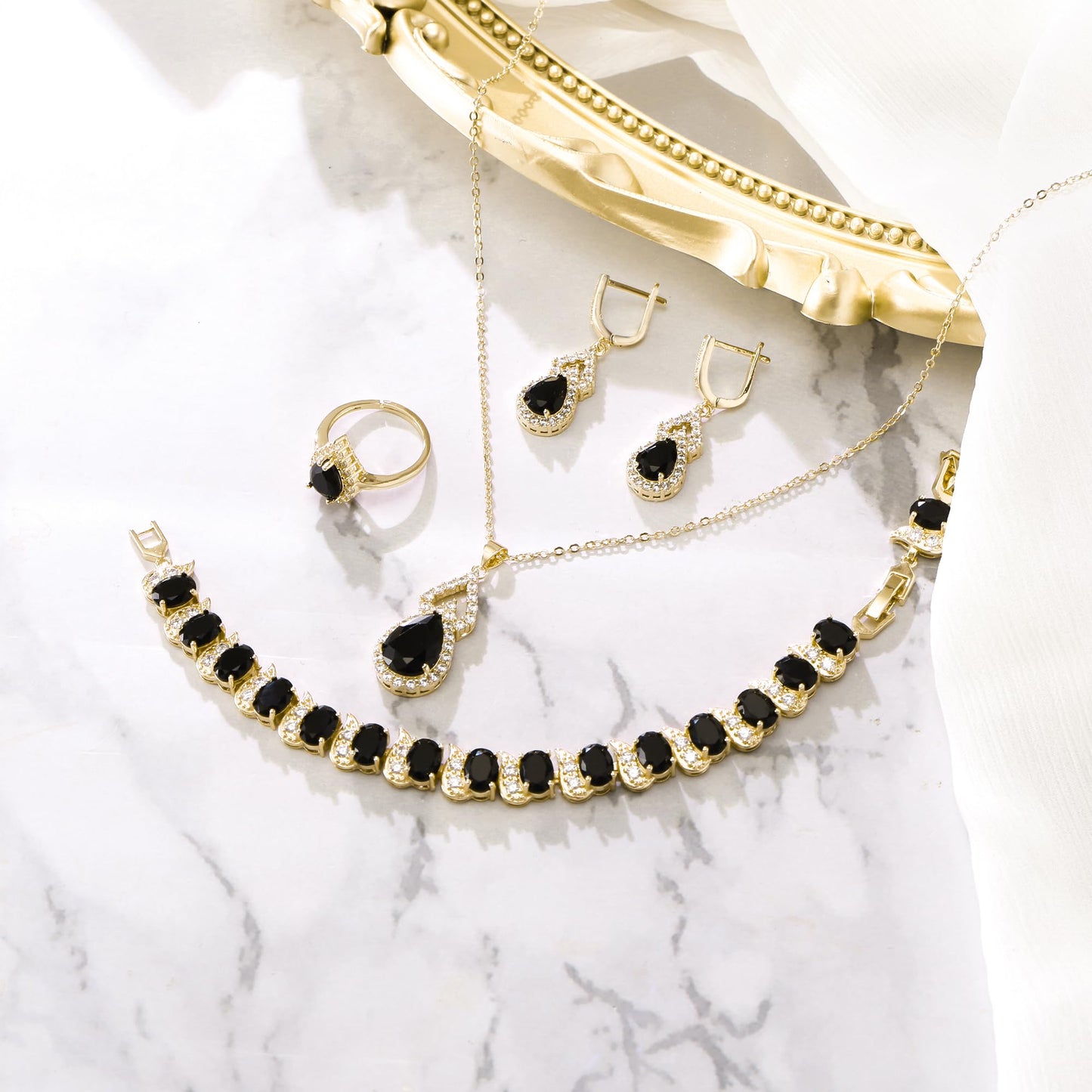 BriLove Wedding Jewelry Set for Women Bride Bridesmaid | Gorgeous Cubic Zirconia Teardrop Necklace Earrings Bracelet Adjustable Ring Jewelry Gift for Birthday/Anniversary
