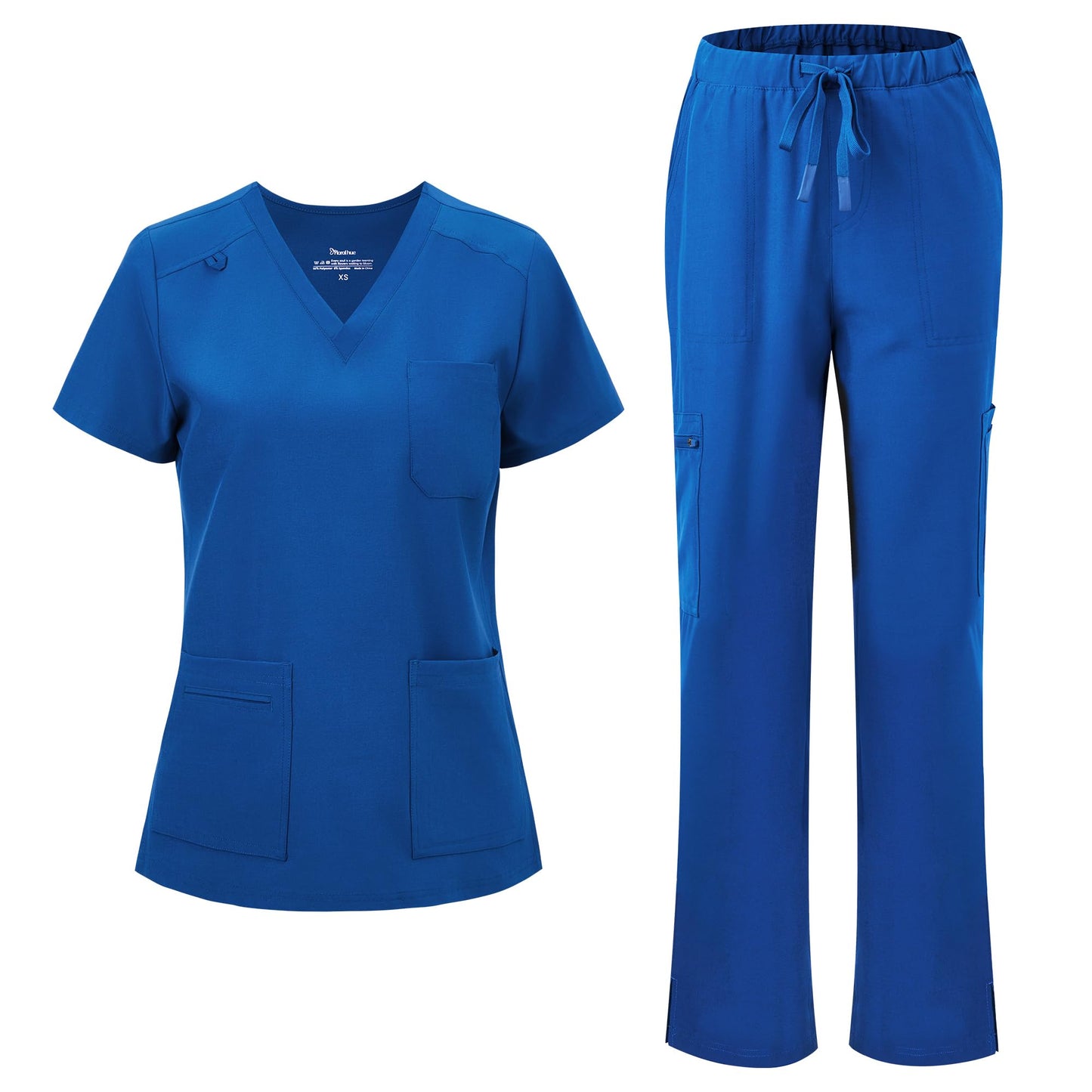 floralhue Scrubs for Women, V-Neck Straight Leg Pants with 12 Pockets | Slit Hem Cargo Pant Storage, Yoga Waistband, Water Resistance, For Nurses, Clinics, Long Shifts, Daily Medical Uniforms