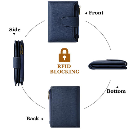 Airkit Small Wallet Women RFID Blocking Soft Leather Bifold Compact Card Holder Wallet for Women with Zipper Coin Pocket 4 ID Window