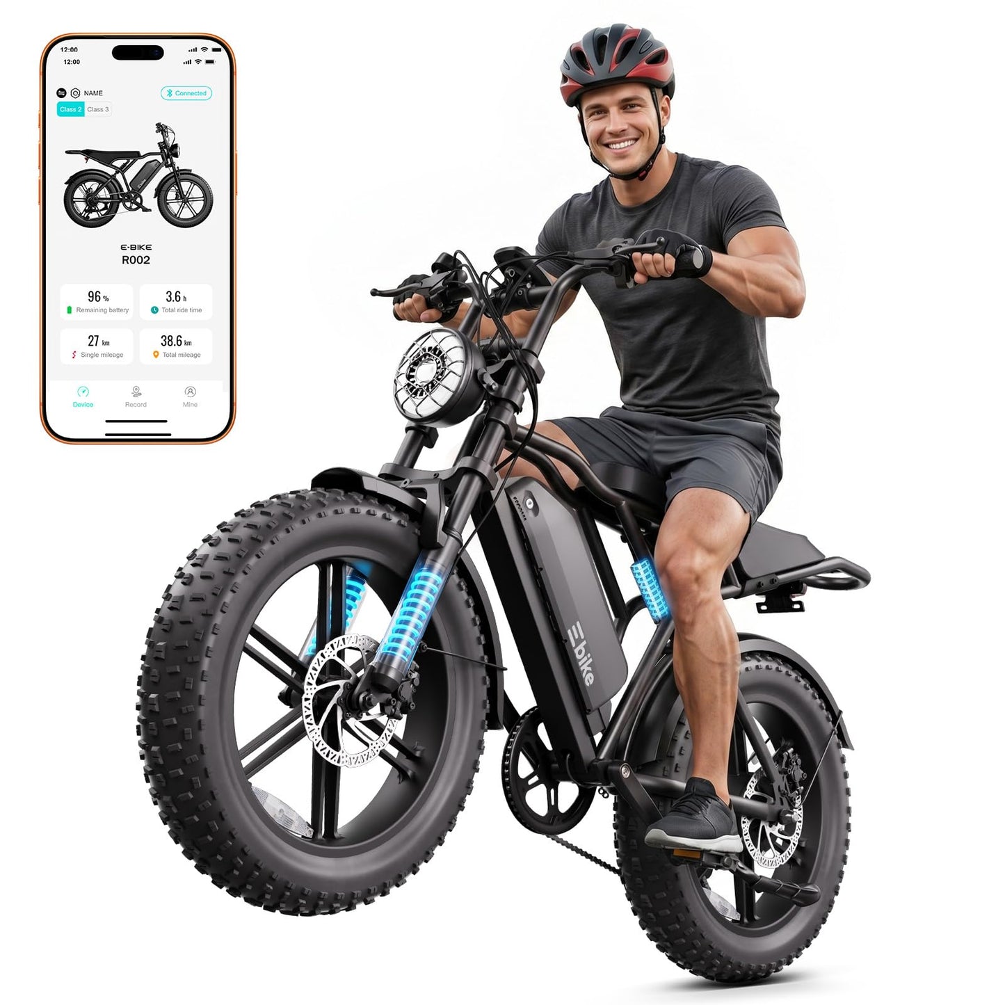 Electric Bike for Adults, Peak 1500W Motor Retro E Bike, Range 65/120Miles, 48V 15Ah Removable Battery, 20"x4" Fat Tires, Full Suspension, APP Control, Off-Road Ebike for City Commuting