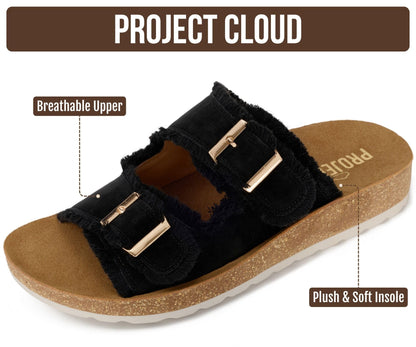 Project Cloud Comfortable Womens Sandals Platform Sandals for Women (Light) | Lightweight Plush Soft Insole Buckle Non Slip Durable Fashion Frayed Footwear Casual Beach Summer Everyday Style All Day Wear