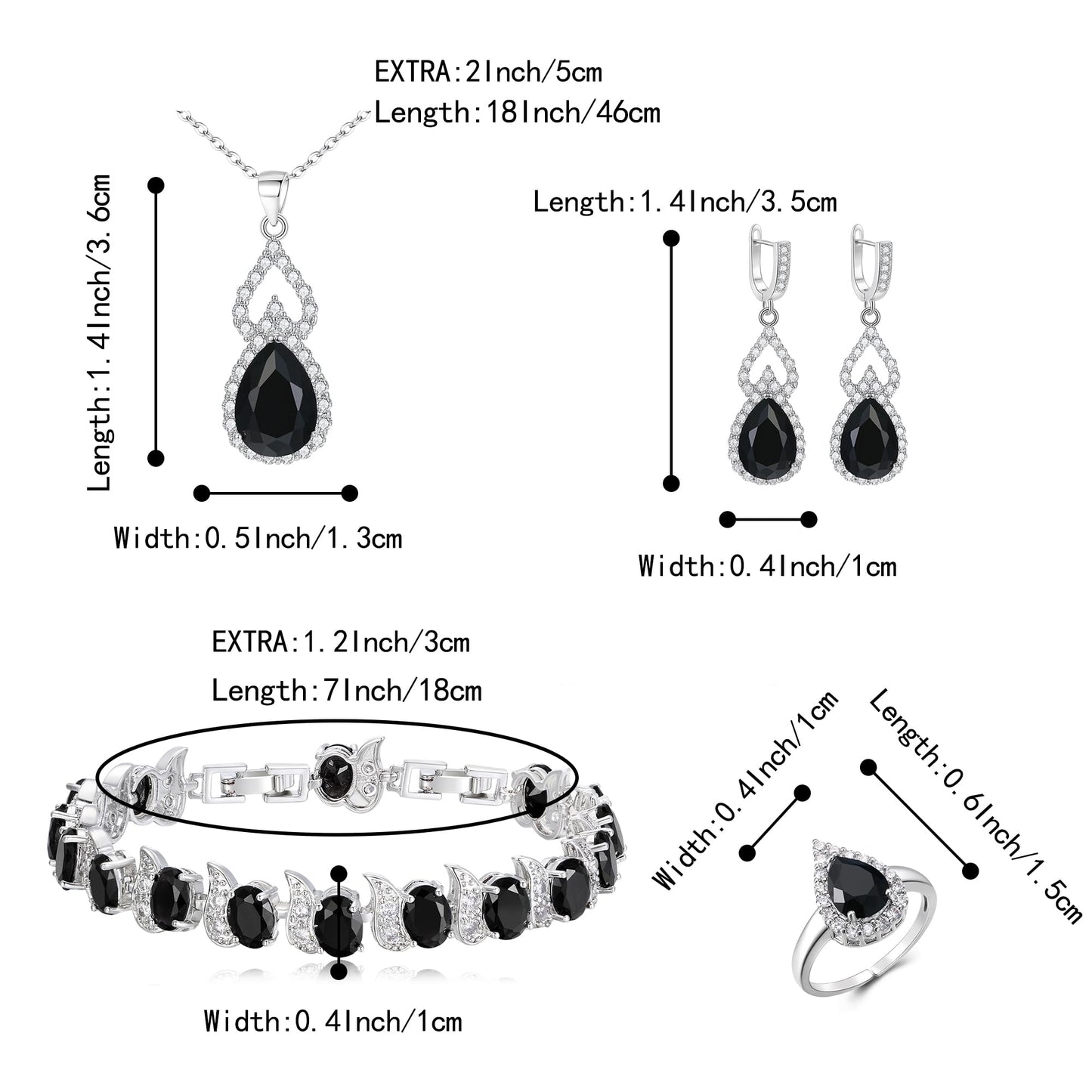 BriLove Wedding Jewelry Set for Women Bride Bridesmaid | Gorgeous Cubic Zirconia Teardrop Necklace Earrings Bracelet Adjustable Ring Jewelry Gift for Birthday/Anniversary