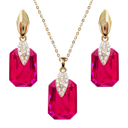 Navachi 18k Gold Plated Crystal Multicolor Square Shape Zircon Dangle Earrings And Neckalce Pendant Az4020-1 Jewelry set