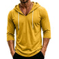 Mens Hooded 3/4 Sleeve Pullover Relaxed Fit Casual Lightweight Comfort Top
