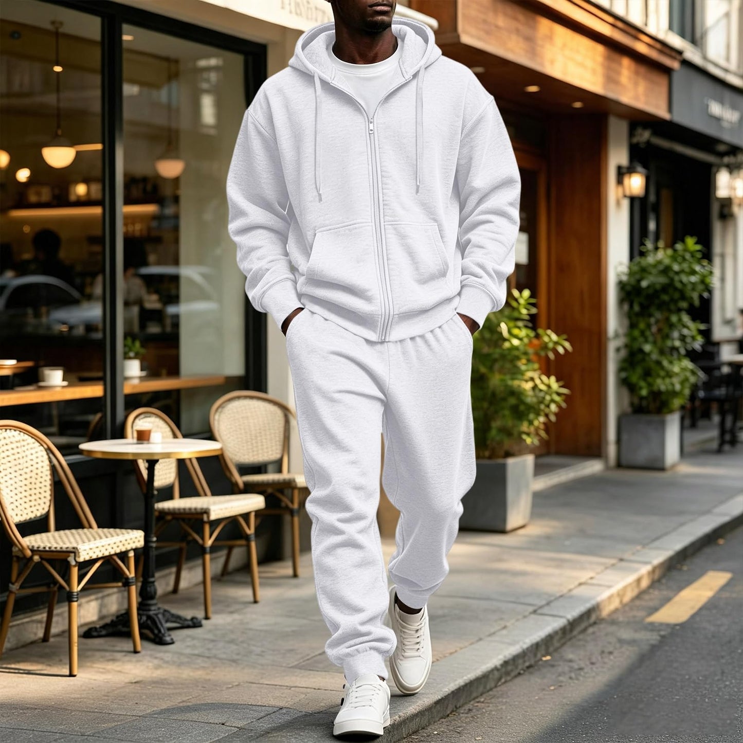 Jogger Sweatpants Matching Outfit For Men 2 Piece Sweat Suits Full Zip Up Hooded Tracksuit Soft Fleece Set