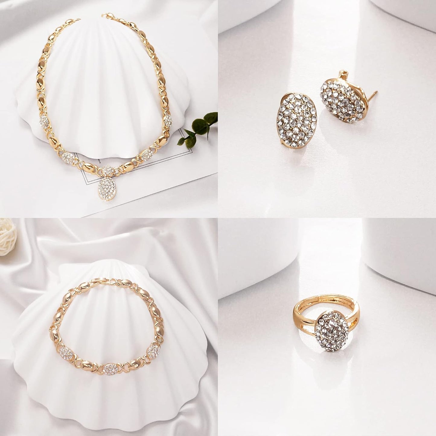 SYHOL Gold Jewelry Sets for Women 18K Gold/Silver Filled Jewelry Necklace Set Wedding Bridal Fashion Jewelry Sets Women Accessories Bracelets Earrings and Rings Sweetheart Gifts