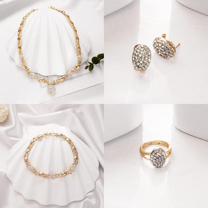 SYHOL Gold Jewelry Sets for Women 18K Gold/Silver Filled Jewelry Necklace Set Wedding Bridal Fashion Jewelry Sets Women Accessories Bracelets Earrings and Rings Sweetheart Gifts