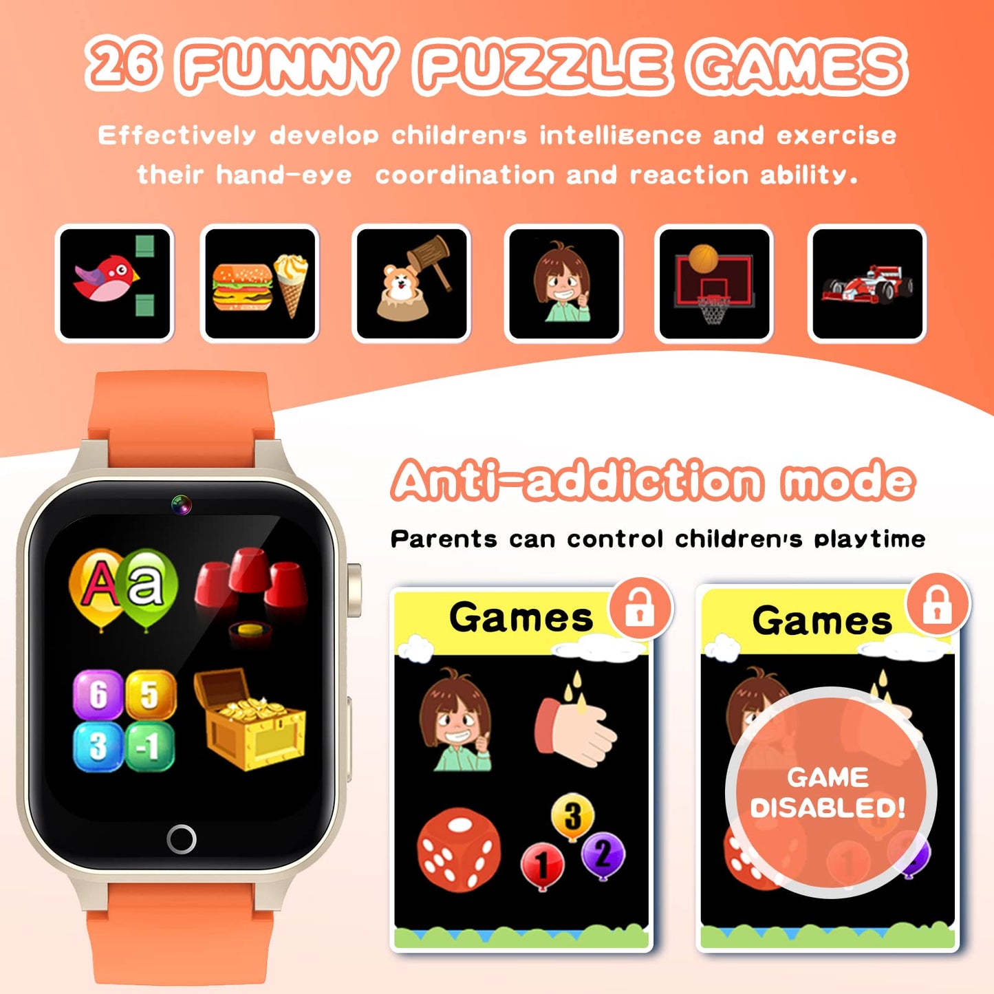 Kids Smart Watch Gift for Girls Age 5-12, 39 Games HD Touch Screen Watches with Video Camera Music Player Pedometer Flashlight 12/24 hr Educational Toys Birthday Gifts for Girls Ages 7 8 9 10