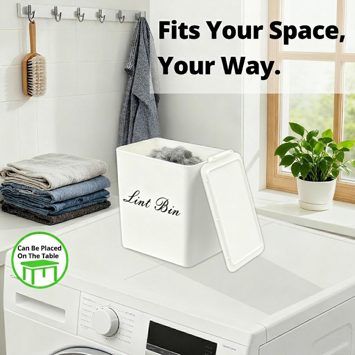 Artilife Magnetic Plastic Black Lint Bin with Lid for Laundry Room, 6 X 5 Inch Compact Wall Mount Lint Holder for Dryer, Small Black ABS Trash Can for Dryer Lint and Sheets