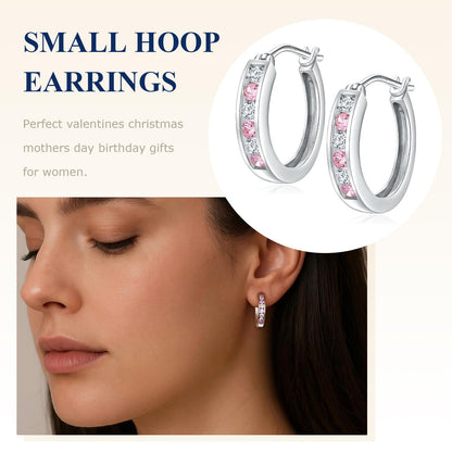 Channel Set Small Huggie Hoop Earrings Sterling Silver or 14K Gold Color,Lightweight Hypoallergenic CZ Diamond Chunky Hoop Earrings for Women